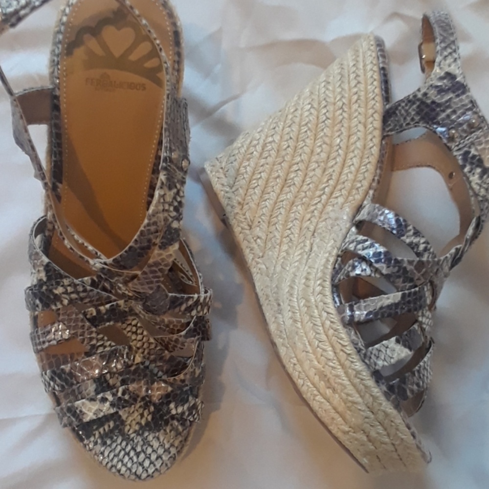 Snake Print Wedge Sandals